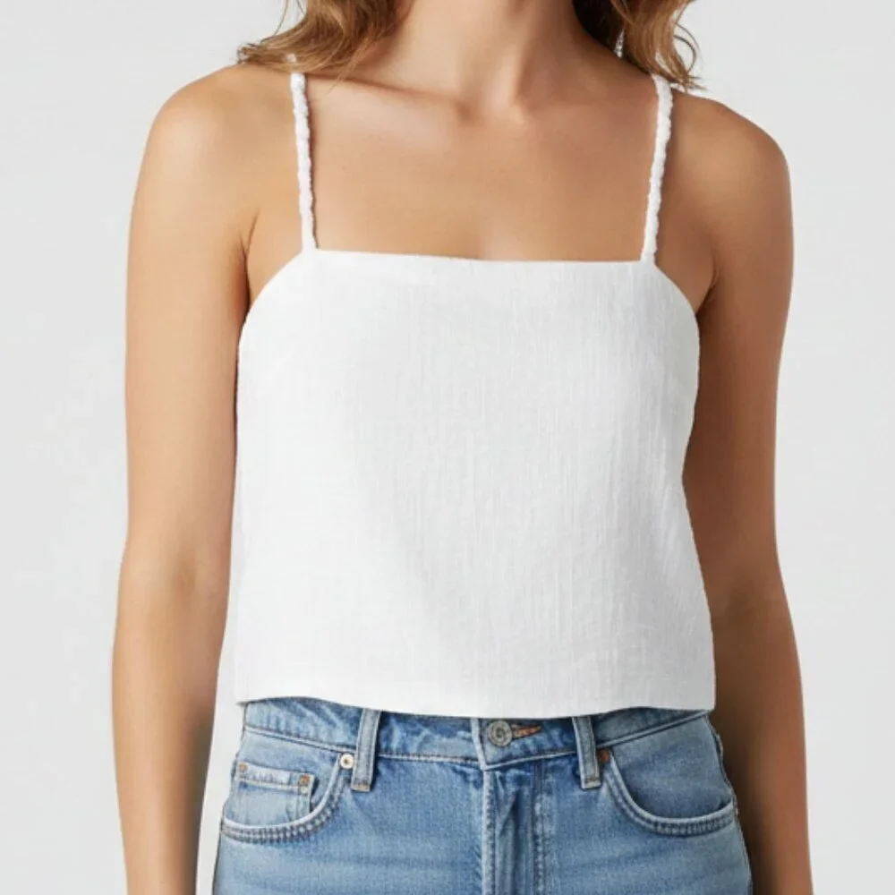 Zara White Textured Drawstring Top Satin Lining Size L EU 40 - Picture 1 of 5